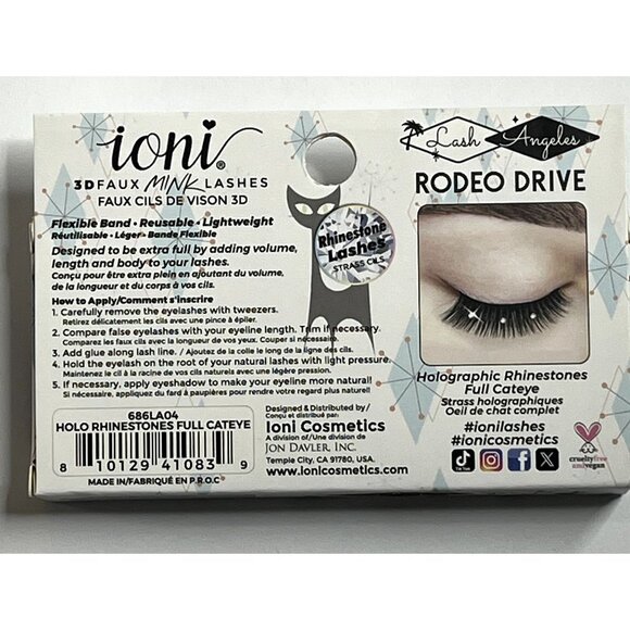 Ioni 3D Faux Mink Lashes – Rodeo Drive Holographic Rhinestones Full Cat Eye - Picture 2 of 7